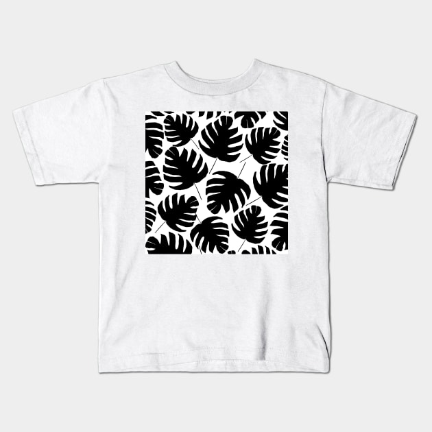 Black & White Monstera Kids T-Shirt by AmayaBrydon